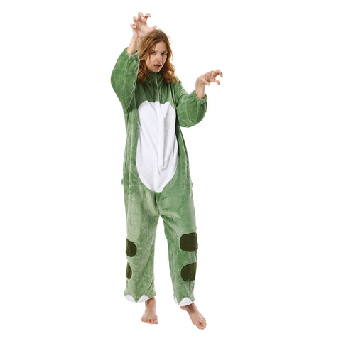 Adults Animal Pajamas Cartoon Dinosaur Onesies Women Men Warm Flannel Hooded Sleepwear