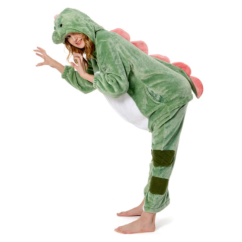 Adults Animal Pajamas Cartoon Dinosaur Onesies Women Men Warm Flannel Hooded Sleepwear