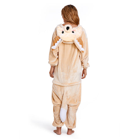 Adults Animal Pajamas Cartoon Fennec Fox Onesies Women Men Warm Flannel Hooded Sleepwear