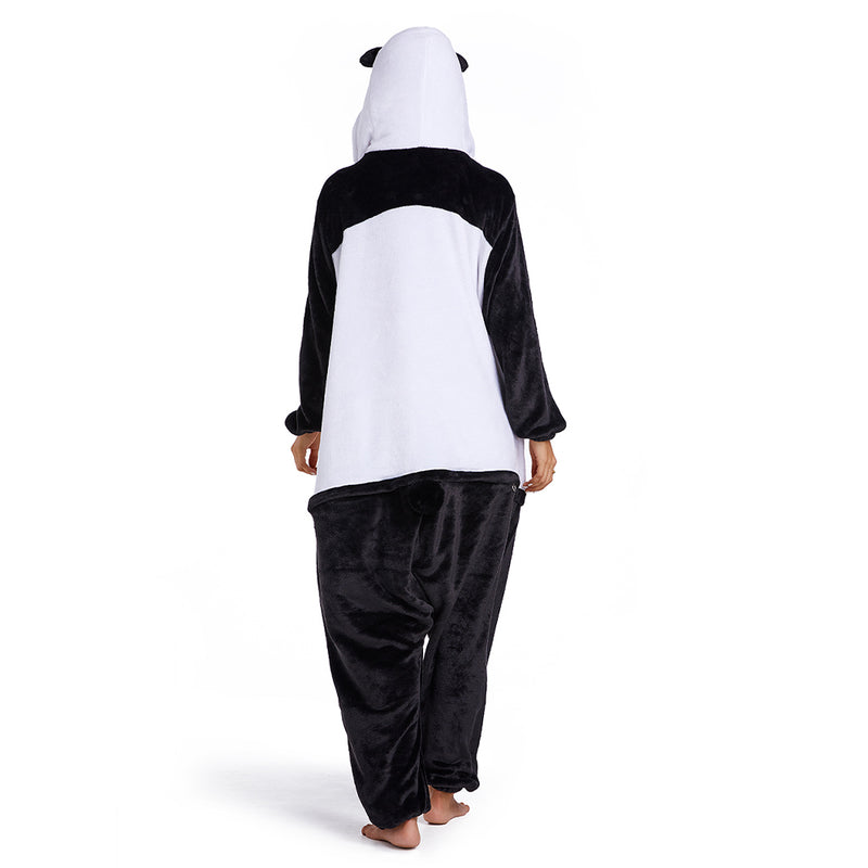 Adults Animal Pajamas Cartoon Panda Onesies Women Men Warm Flannel Hooded Sleepwear