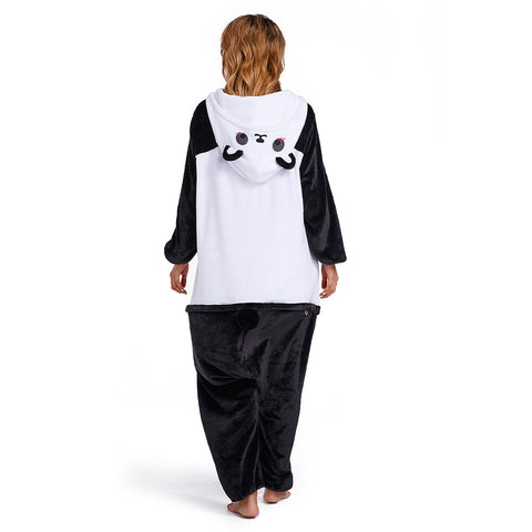 Adults Animal Pajamas Cartoon Panda Onesies Women Men Warm Flannel Hooded Sleepwear