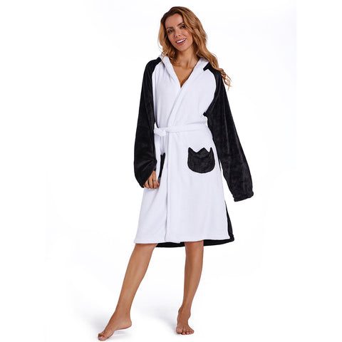 Adults Animal Pajamas Cartoon Penguin Bathrobe Women Men Warm Flannel Sleepwear Robe Gown