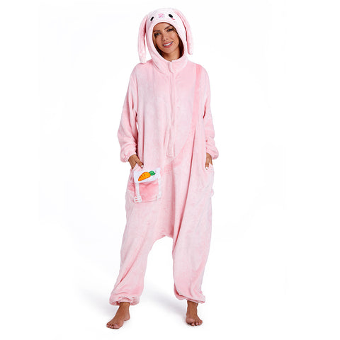 Adults Animal Pajamas Cartoon Rabbit Onesies Women Men Warm Flannel Hooded Sleepwear