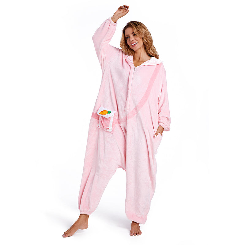Adults Animal Pajamas Cartoon Rabbit Onesies Women Men Warm Flannel Hooded Sleepwear
