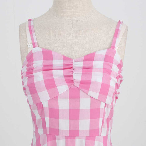 BarB Pink Style Margot Pink Plaid Dress Summer Beach Outfits Halloween Carnival Cosplay Costume BarBStyle