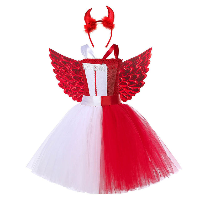 VeeGet Angel Demon Kids Girls Cosplay Dress Halloween Carnival Costume