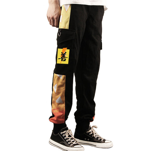 Anime Demon Slayer Kimetsu no Yaiba  Agatsuma Zenitsu Cosplay 3D Printed Pocket Cargo Casual Loose Trousers Overalls