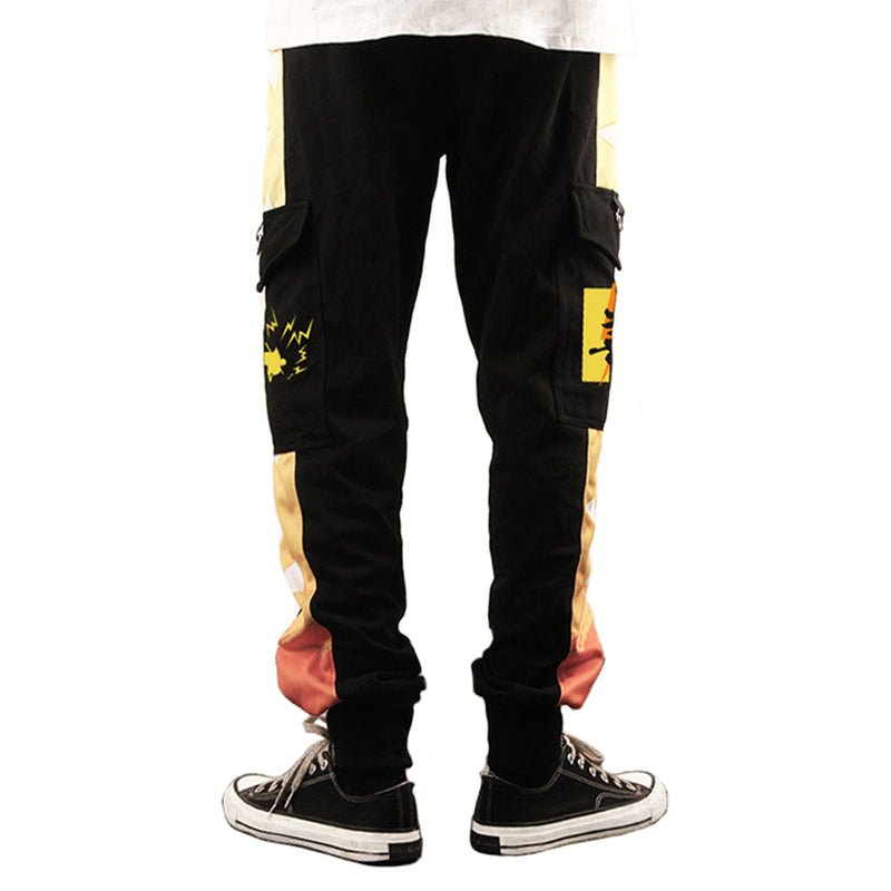 Anime Demon Slayer Kimetsu no Yaiba  Agatsuma Zenitsu Cosplay 3D Printed Pocket Cargo Casual Loose Trousers Overalls