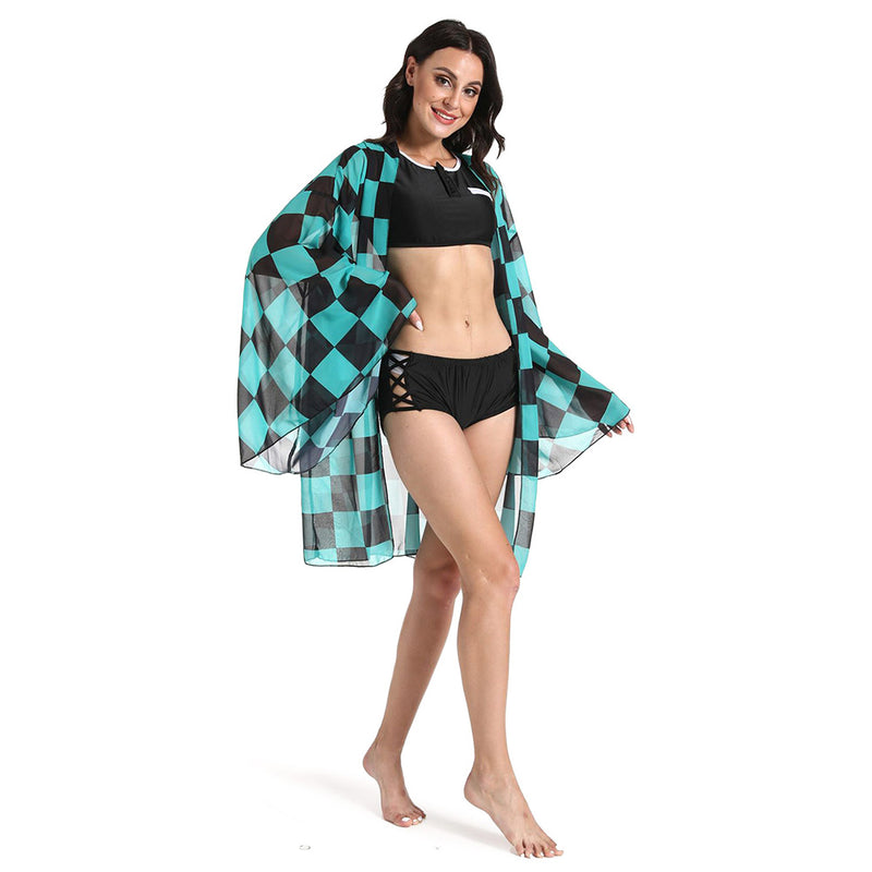 Anime Demon Slayer Kimetsu no Yaiba Kamado Tanjirou Bikini Beach Swimsuit Set