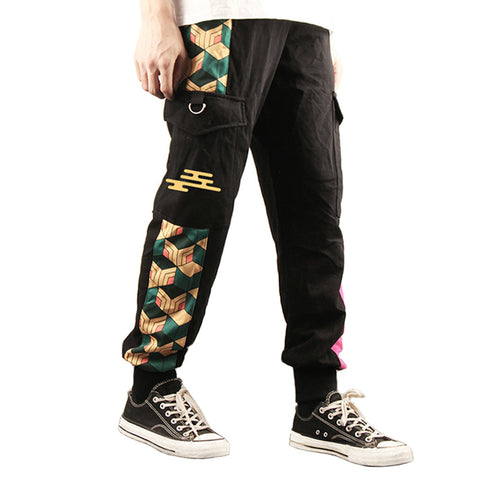 Anime Demon Slayer Kimetsu no Yaiba Tomioka Giyuu Cosplay 3D Printed Pocket Cargo Casual Loose Trousers Overalls