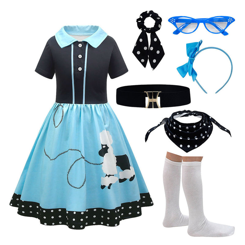 VeeGet 6Pc/Set Poodle Cosplay Costume Kids Girls Dress Halloween Carnival Disguise Roleplay Suit GirlKidsCostume