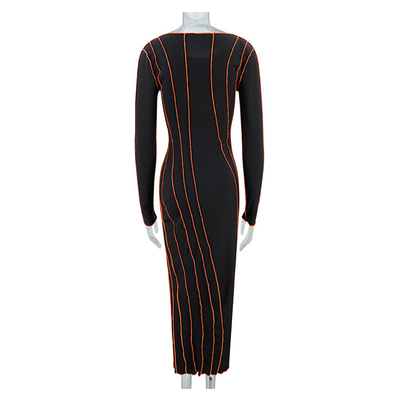 Bacmaze 3D Body Print Bodycon Dress Long Sleeve Women\'s Y2K Sexy Unique Slim Maxi Long Dresses Part