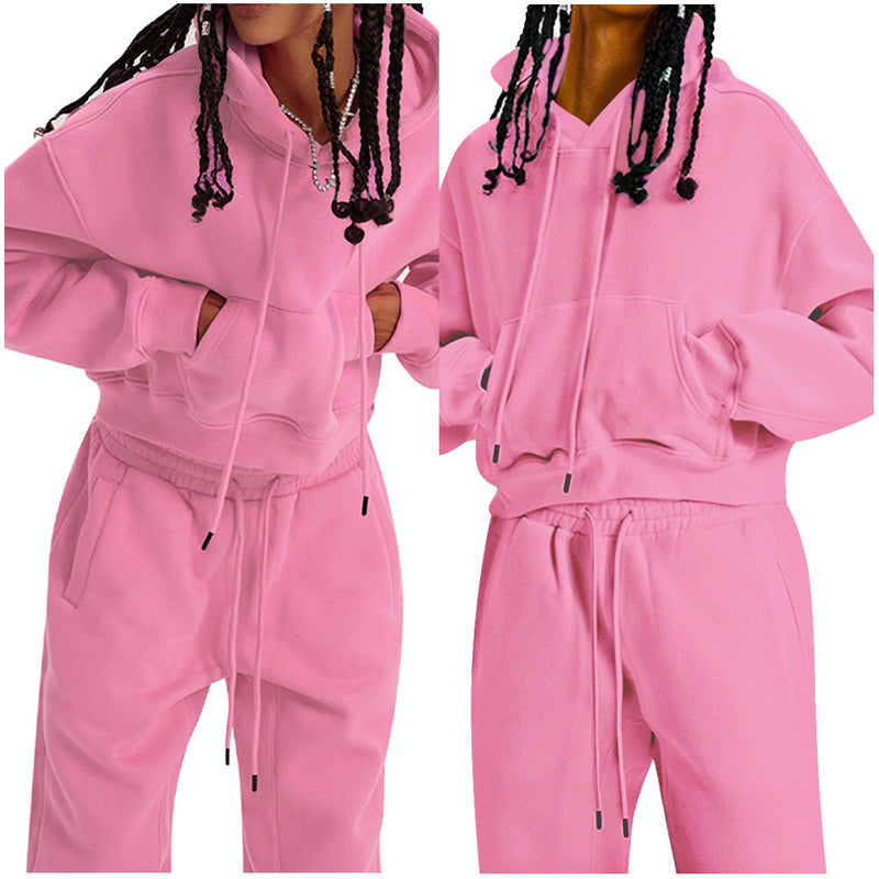 Bacmaze Sweatsuit Women 2 Piece Outfits Hoodies Y2K Long Sleeve Tracksuit Set Pink Crop Jogger Pant 