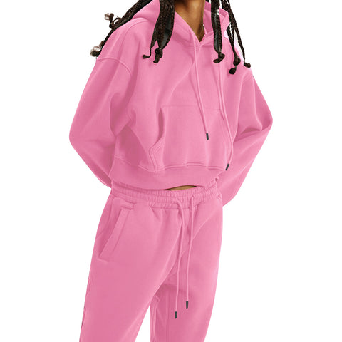 Bacmaze Sweatsuit Women 2 Piece Outfits Hoodies Y2K Long Sleeve Tracksuit Set Pink Crop Jogger Pant 