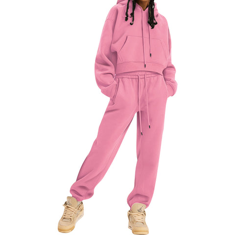 Bacmaze Sweatsuit Women 2 Piece Outfits Hoodies Y2K Long Sleeve Tracksuit Set Pink Crop Jogger Pant 