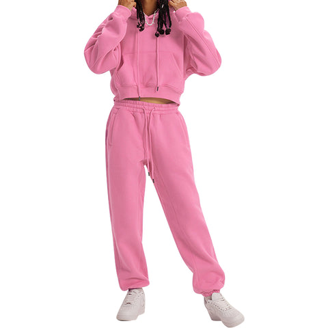 Bacmaze Sweatsuit Women 2 Piece Outfits Hoodies Y2K Long Sleeve Tracksuit Set Pink Crop Jogger Pant 