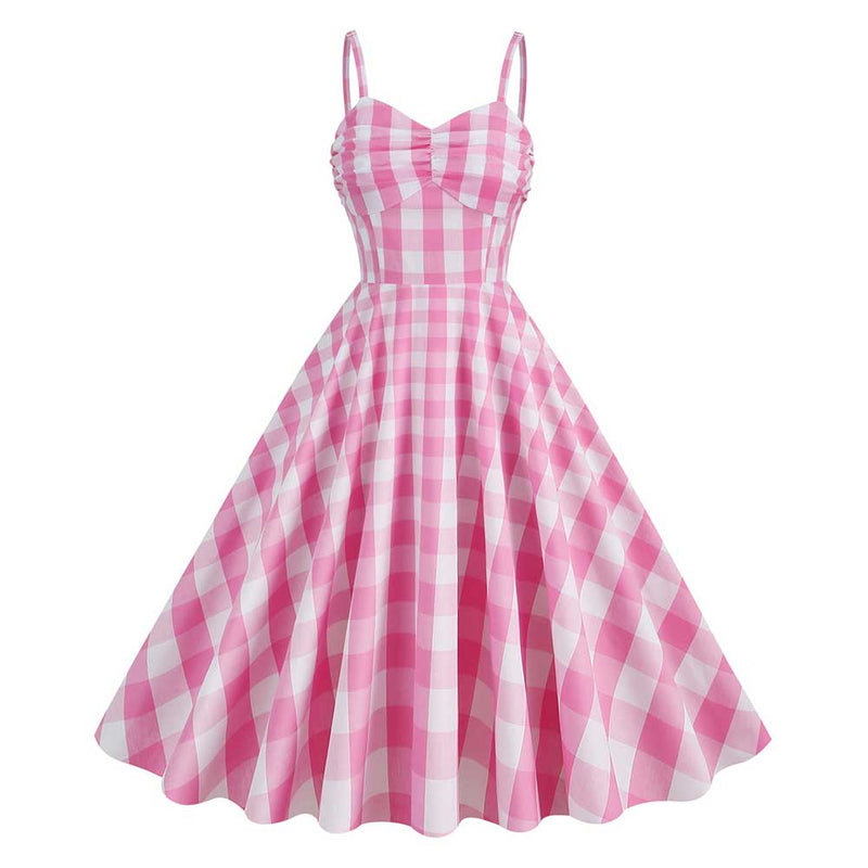 BarB Pink Style Margot Pink Plaid Dress Summer Beach Outfits Halloween Carnival Cosplay Costume BarBStyle