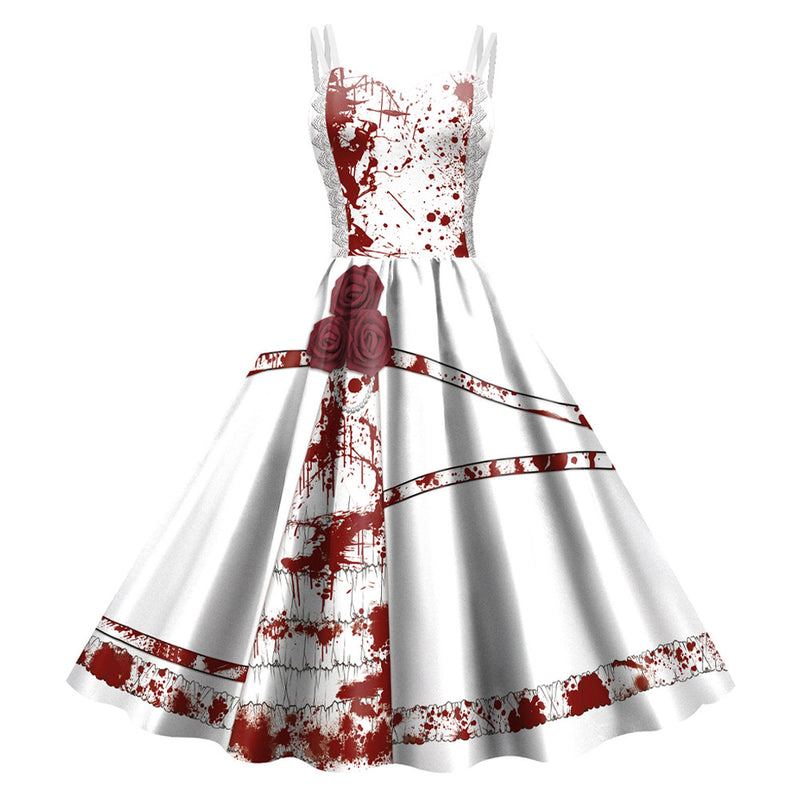 Blood stains Print Dress Cosplay Costume Outfits Halloween Carnival Party Suit