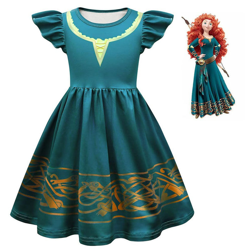 Braver Merida Cosplay Costume Kids  Girls Dress Halloween Carnival Suit