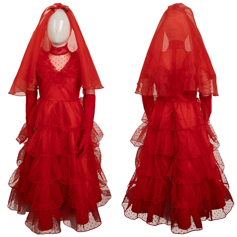 bride costume for kids Cosplay Costume Outfits Halloween Carnival Suit Beetle Juice Lydia red wedding dress