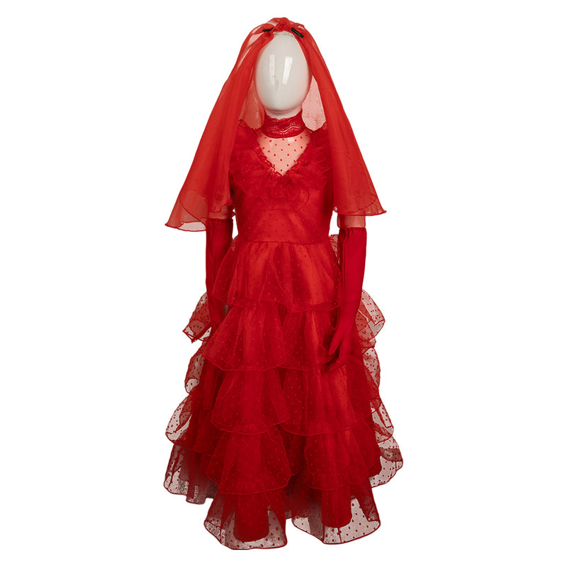 bride costume for kids Cosplay Costume Outfits Halloween Carnival Suit Beetle Juice Lydia red wedding dress