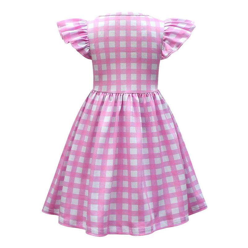 VeeGet 2023 Movie Kids Girls Pink Plaid Dress Outfits Halloween Carnival Suit GirlKidsCostume