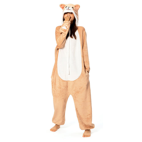 Cartoon Animal Shiba Inu Pajamas Onesies Sleepwear Flannel Jumpsuits Outfits Halloween Carnival Suit