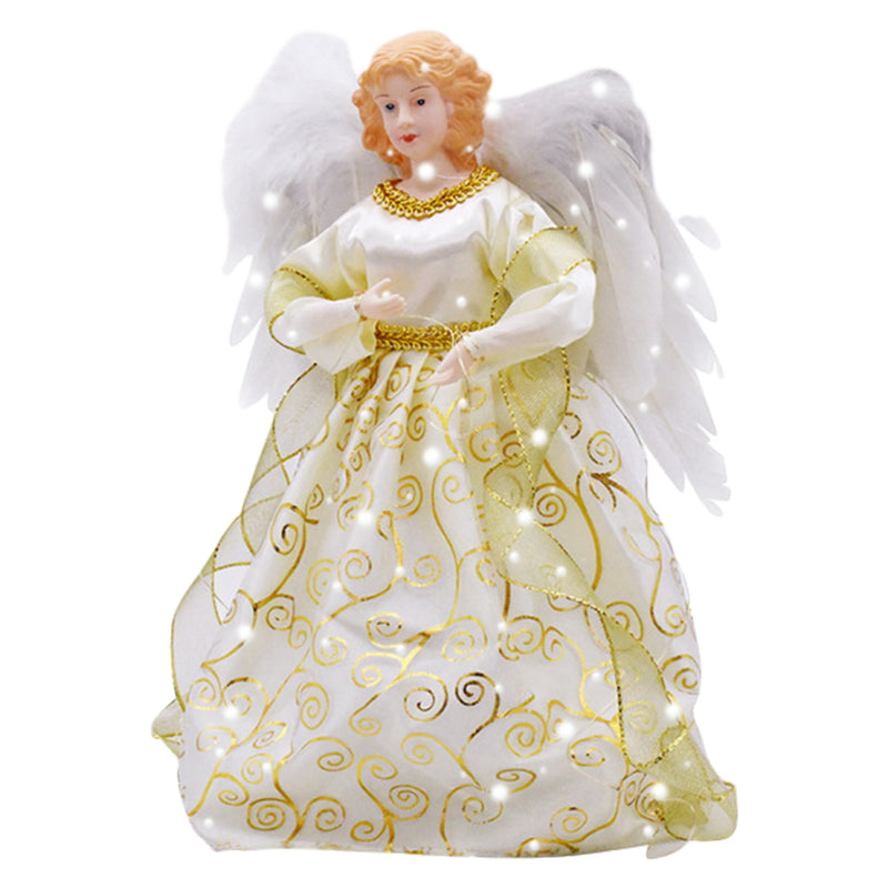 Cartoon Lighting White Angel Pendant New Year Christmas Tree Topper Angel Statue Doll Christmas Ornament Decor Festival Supplies