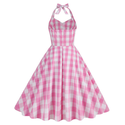 BarB Pink Style Margot Pink Plaid Dress Summer Beach Halloween Carnival Cosplay Costume BarBStyle