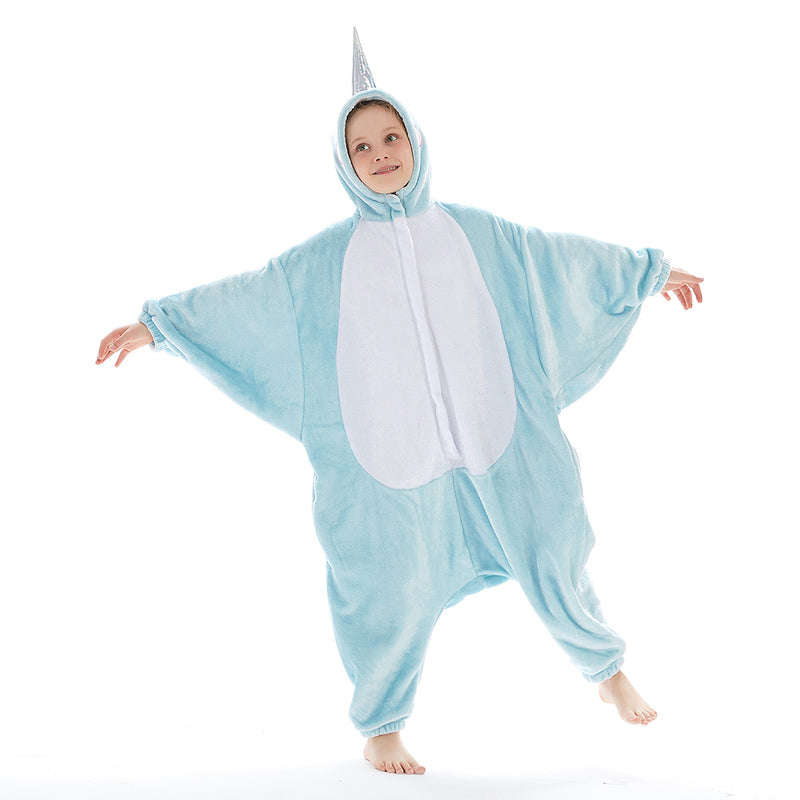 Children Animal Pajamas Cartoon Narwhal Onesies Kids Warm Flannel Hooded Sleepwear