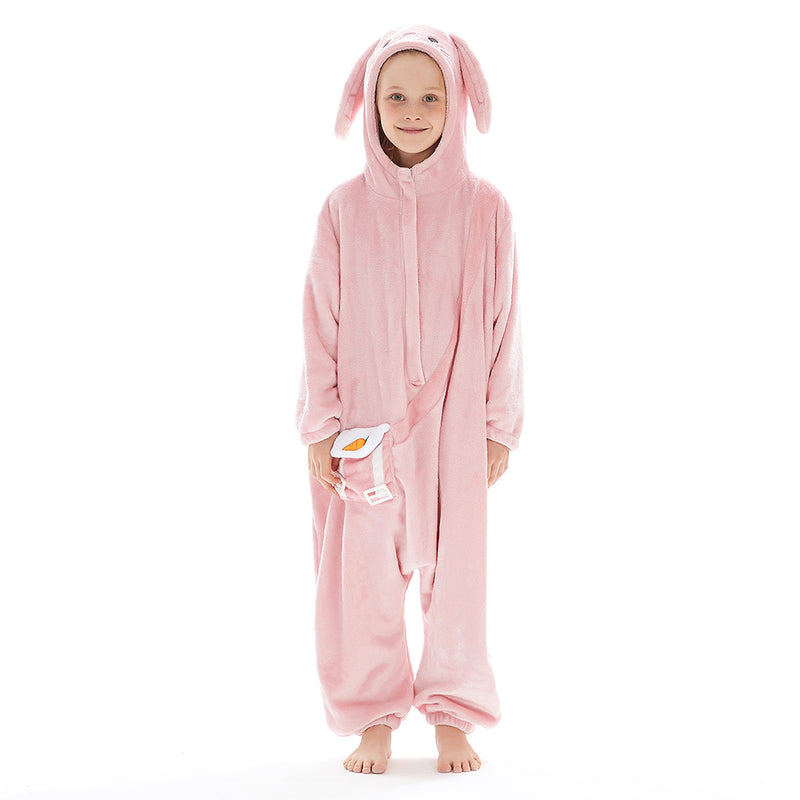 Children Animal Pajamas Cartoon Rabbit Onesies Kids Warm Flannel Hooded Sleepwear