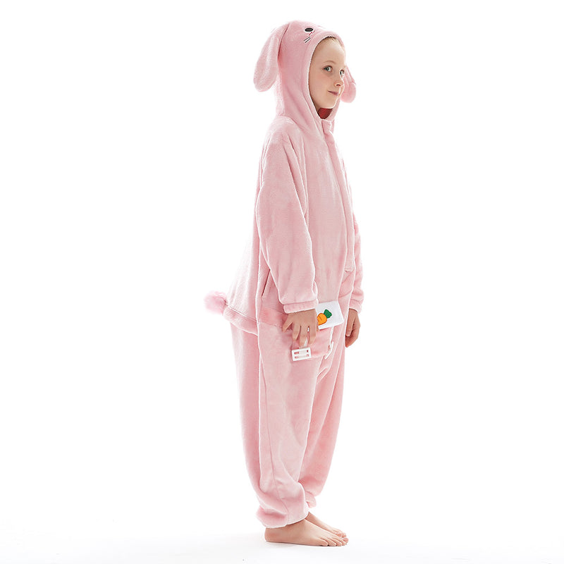 Children Animal Pajamas Cartoon Rabbit Onesies Kids Warm Flannel Hooded Sleepwear