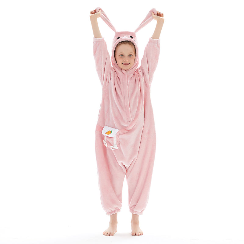 Children Animal Pajamas Cartoon Rabbit Onesies Kids Warm Flannel Hooded Sleepwear