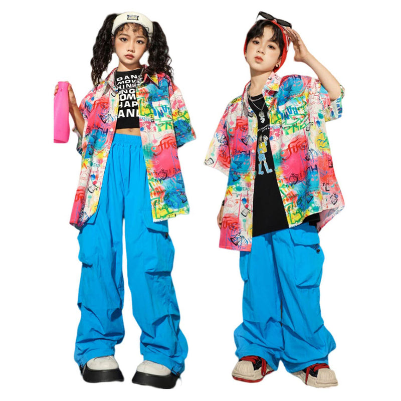 Children‘s hip-hop shirt short sleeved set Cosplay Costume Outfits Halloween Carnival Suit  ﻿