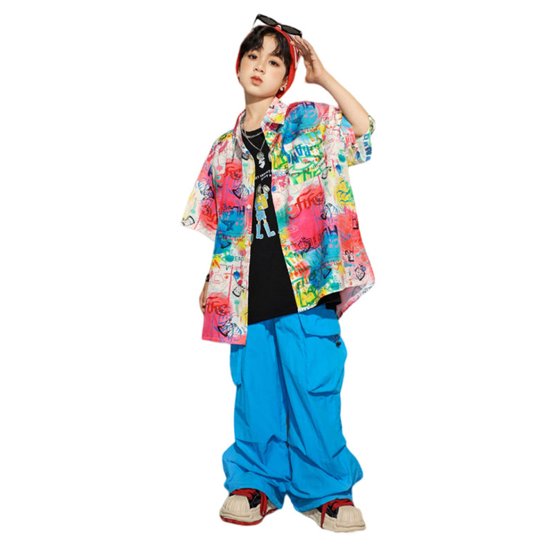 Children‘s hip-hop shirt short sleeved set Cosplay Costume Outfits Halloween Carnival Suit  ﻿