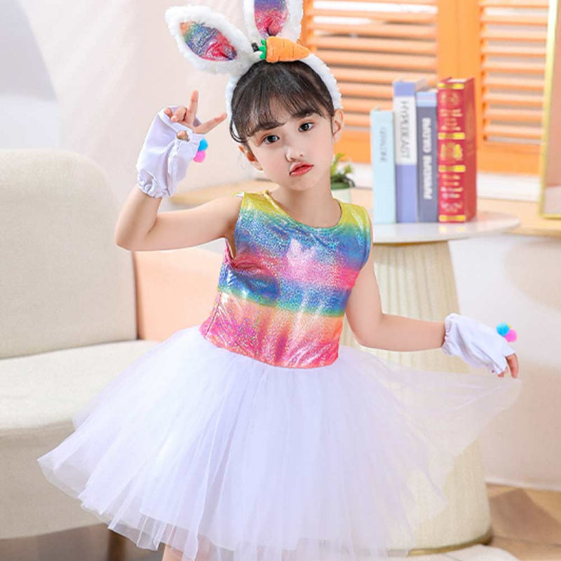 Children‘s Rainbow Rabbit Set Cosplay Costume Outfits Halloween Carnival Suit