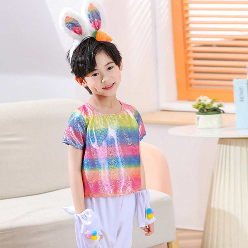 Children‘s Rainbow Rabbit Set Cosplay Costume Outfits Halloween Carnival Suit