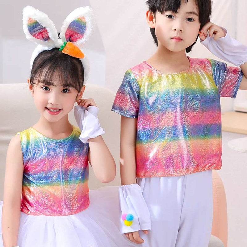 Children‘s Rainbow Rabbit Set Cosplay Costume Outfits Halloween Carnival Suit