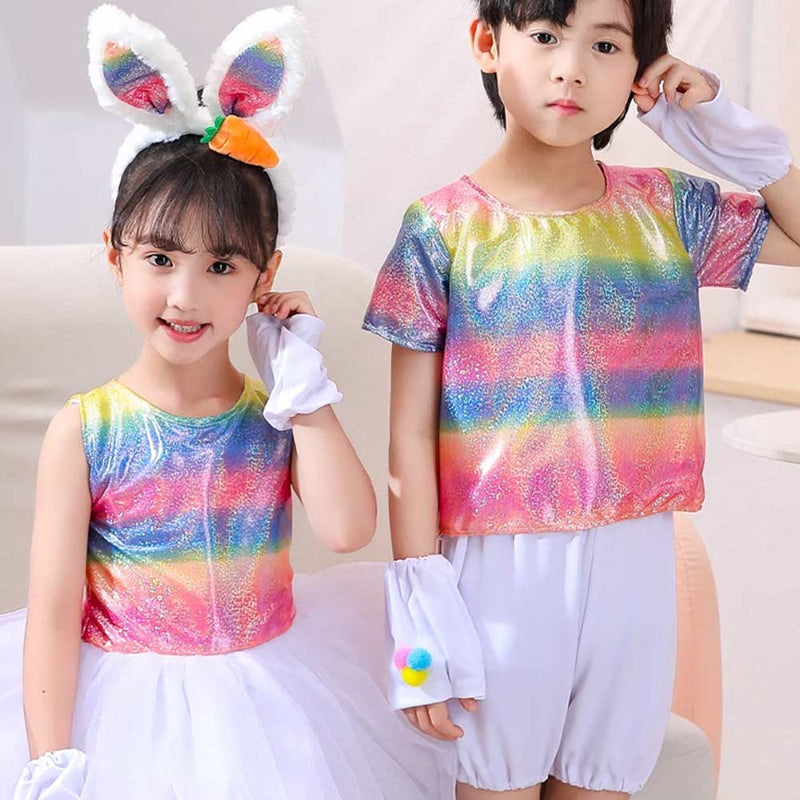 Children‘s Rainbow Rabbit Set Cosplay Costume Outfits Halloween Carnival Suit