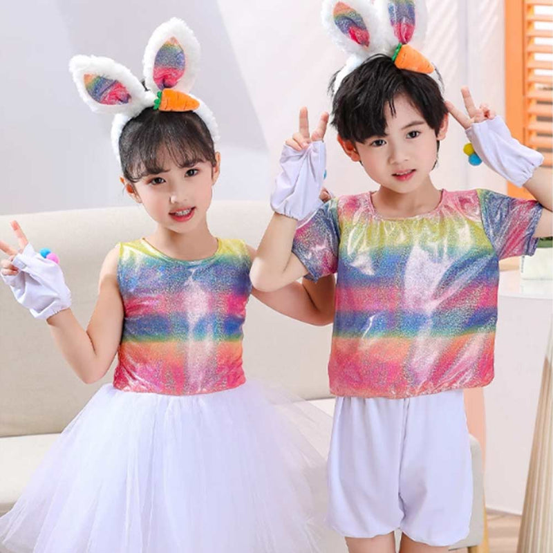 Children‘s Rainbow Rabbit Set Cosplay Costume Outfits Halloween Carnival Suit