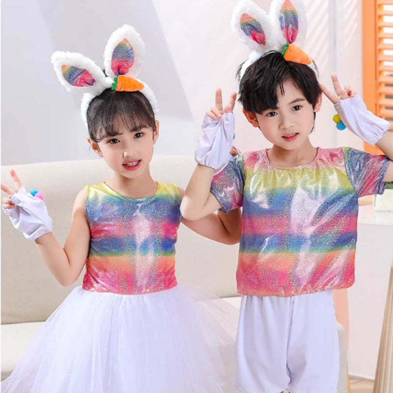 Children‘s Rainbow Rabbit Set Cosplay Costume Outfits Halloween Carnival Suit