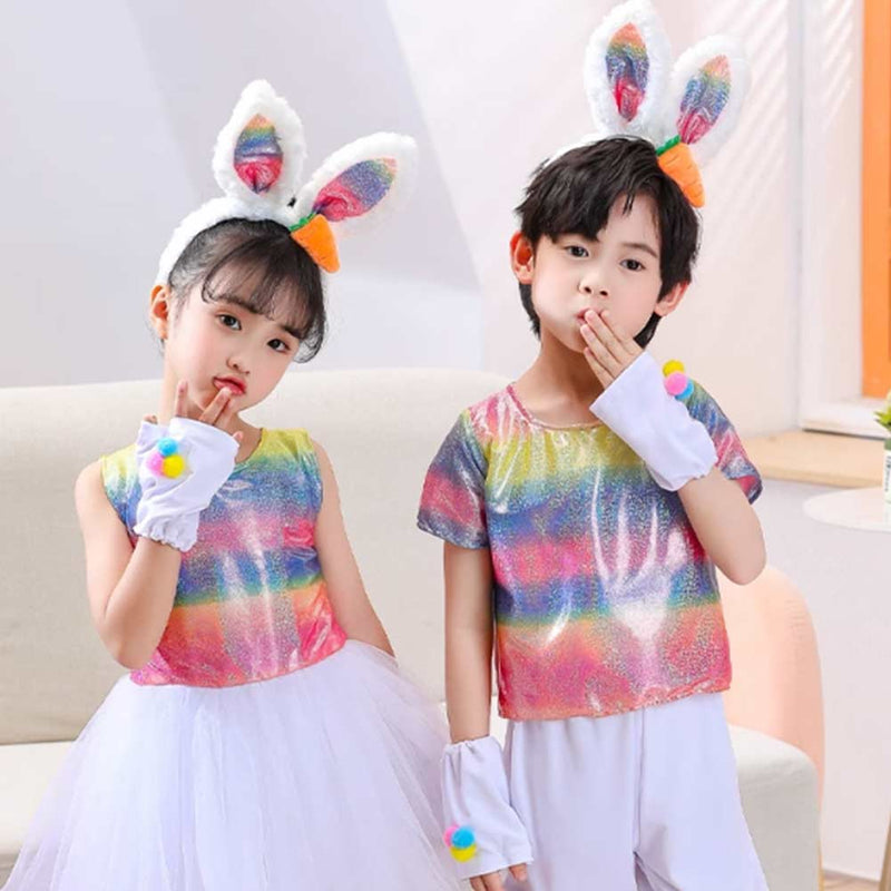 Children‘s Rainbow Rabbit Set Cosplay Costume Outfits Halloween Carnival Suit