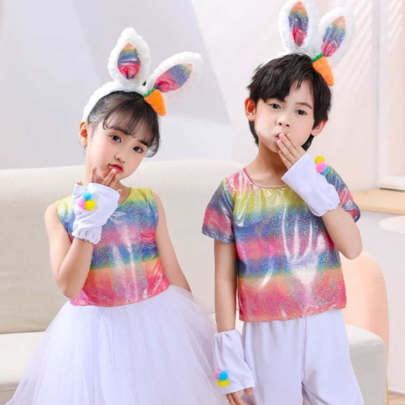 Children‘s Rainbow Rabbit Set Cosplay Costume Outfits Halloween Carnival Suit