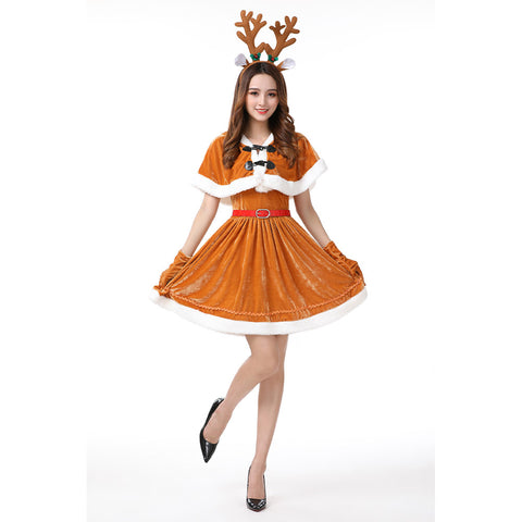 Christmas [fanituhan] Tokai Cosplay Costume Tokai Cosplay with Mantle Hair Trimmed Ladies One Piece Warm Cute Sexy Costume Party Event Cultural Festival