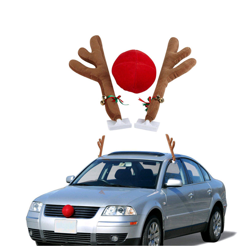 Christmas Sika Deer Antlers Nose Horn Car Vehicle Decoration Reindeer Costume Set Truck Ornaments Xmas Holiday Party Gifts