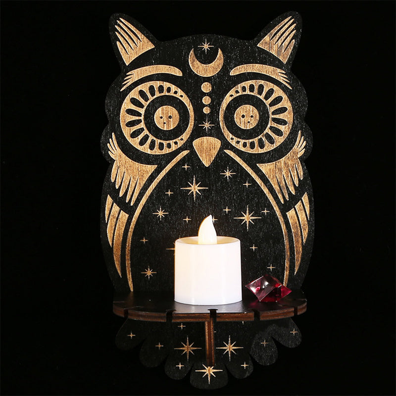 Christmas Wooden Owl Candlestick Christmas Tree Candlestick  Window Desktop Decoration Scene