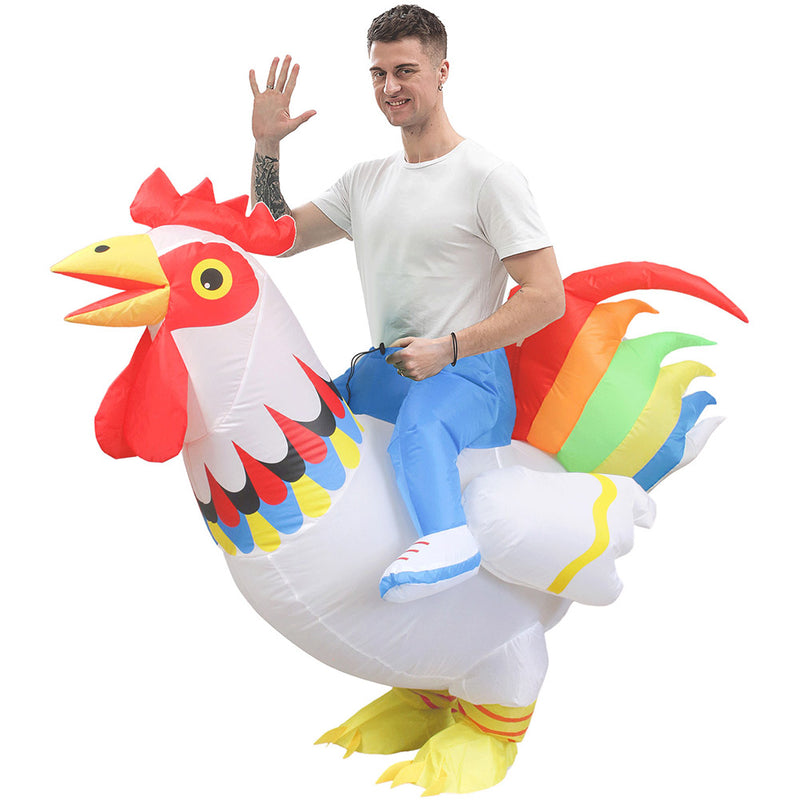 Colorful Rooster Cosplay Inflatable Costume Women Full Body Blow Up Clothes Fancy Dress Halloween Party Disguise Suit