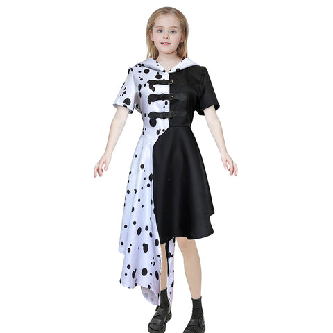 Cosplay Costume Dress for Girls Halloween Carnival Party Cosplay Dress Up Black Spot Costumes (Dress, XS(for height 45-47 inches))