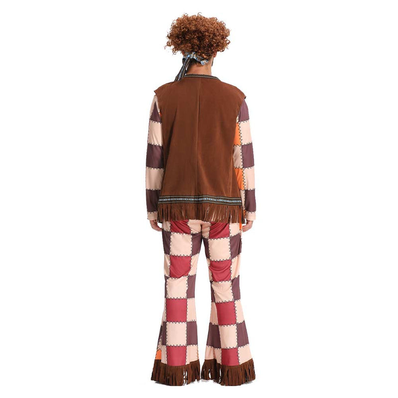 Cosplay Costume Outfits Halloween Carnival Suit Adult men‘s full set square checkered hippie