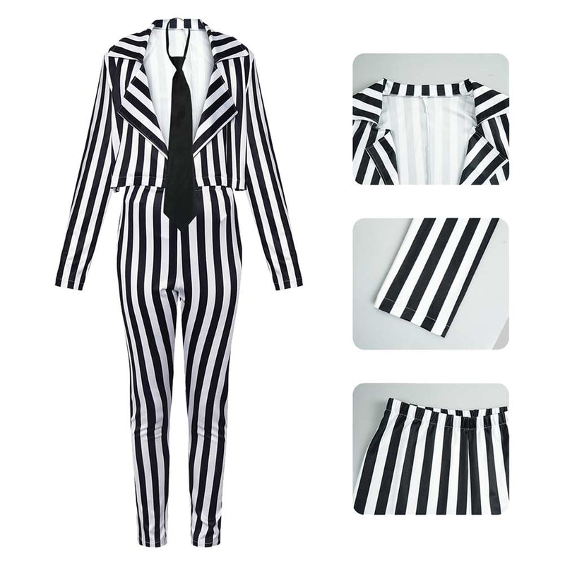 Cosplay Costume Outfits Halloween Carnival Suit Black and white vertical stripe suit